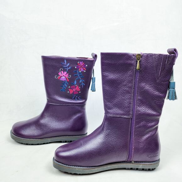 Gudrun Sjoden Purple Leather Boot Floral Embroidery Shabby Chic Boho Lagenlook - Picture 6 of 14